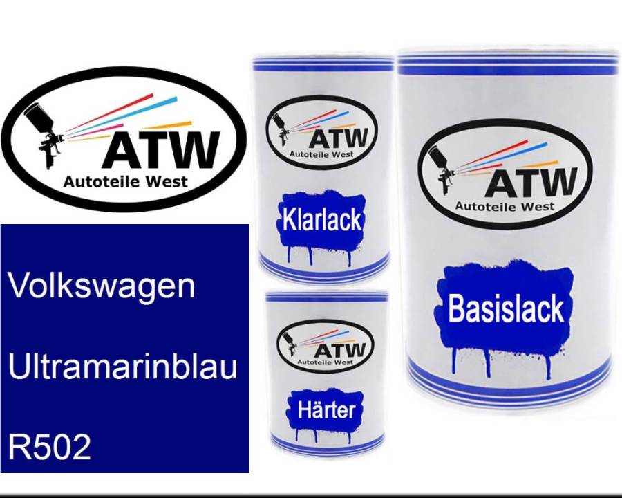 Volkswagen, Ultramarinblau, R502: 500ml Lackdose + 500ml Klarlack + 250ml Härter - Set, von ATW Autoteile West.