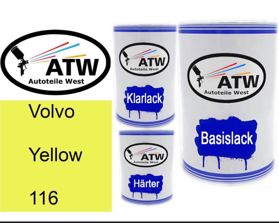 Volvo, Yellow, 116: 500ml Lackdose + 500ml Klarlack + 250ml Härter - Set, von ATW Autoteile West.