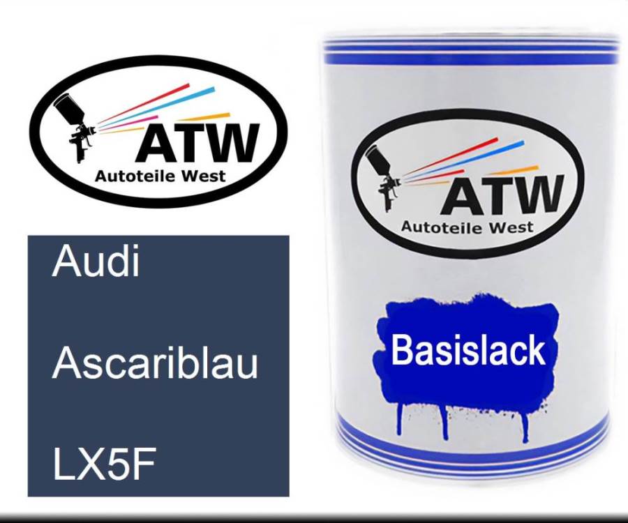 Audi, Ascariblau, LX5F: 500ml Lackdose, von ATW Autoteile West.