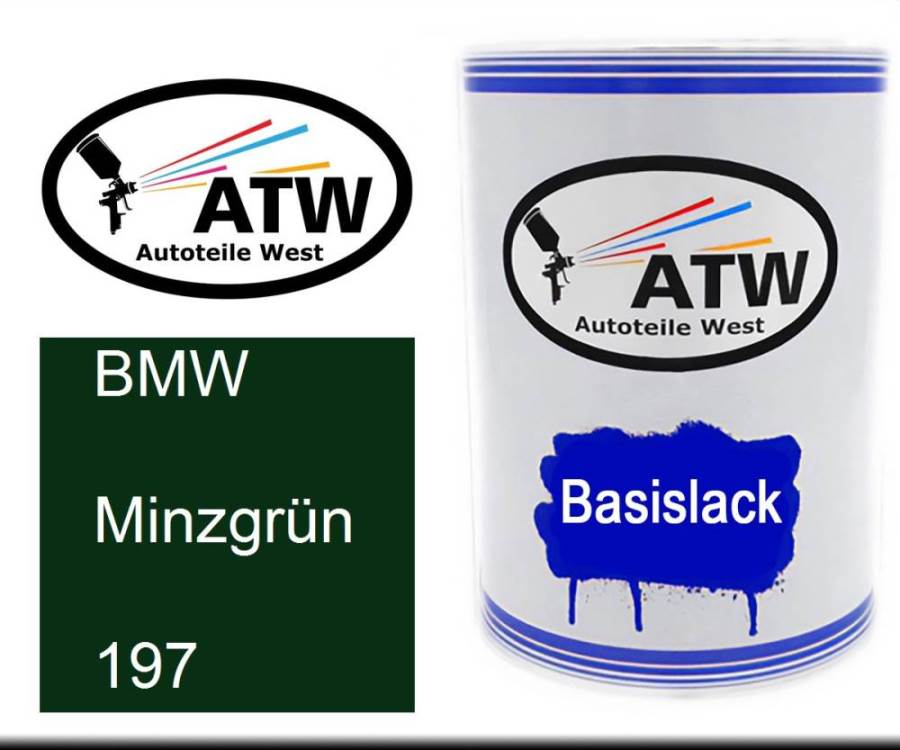 BMW, Minzgrün, 197: 500ml Lackdose, von ATW Autoteile West.