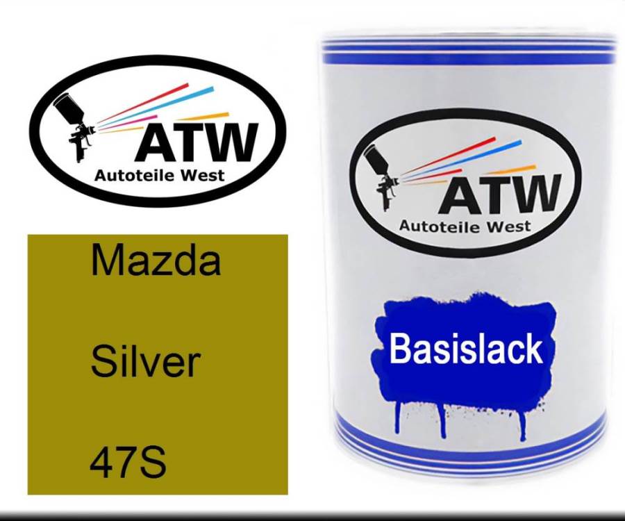 Mazda, Silver, 47S: 500ml Lackdose, von ATW Autoteile West.