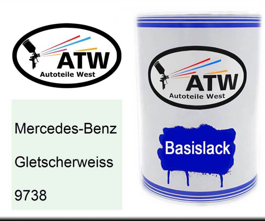 Mercedes-Benz, Gletscherweiss, 9738: 500ml Lackdose, von ATW Autoteile West.