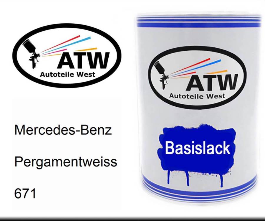 Mercedes-Benz, Pergamentweiss, 671: 500ml Lackdose, von ATW Autoteile West.