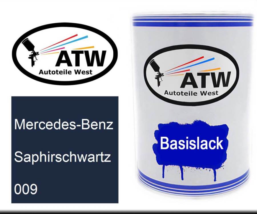 Mercedes-Benz, Saphirschwartz, 009: 500ml Lackdose, von ATW Autoteile West.