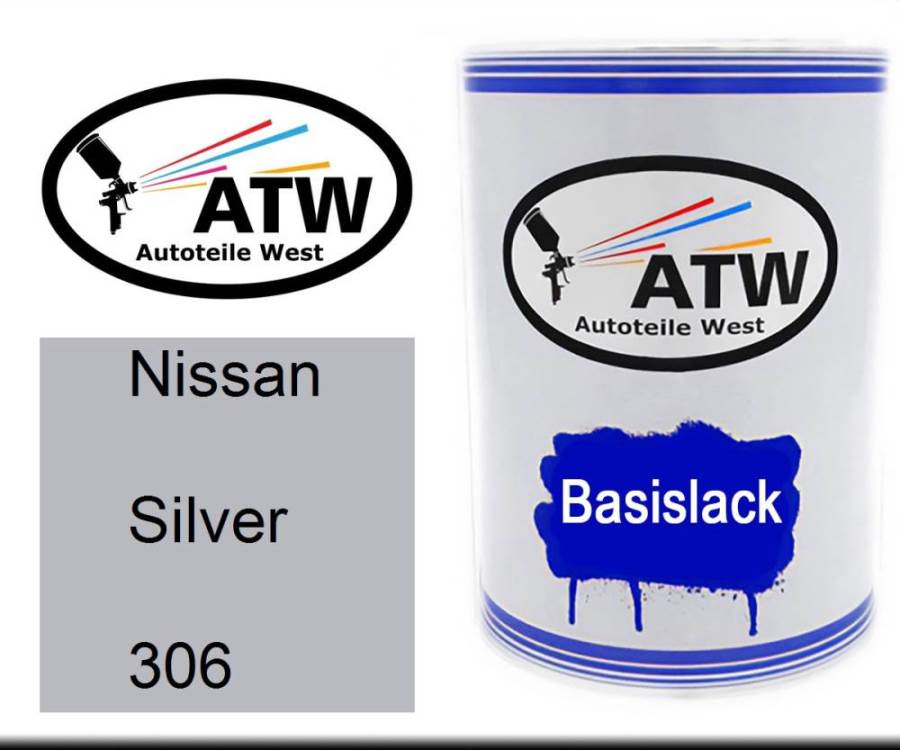 Nissan, Silver, 306: 500ml Lackdose, von ATW Autoteile West.