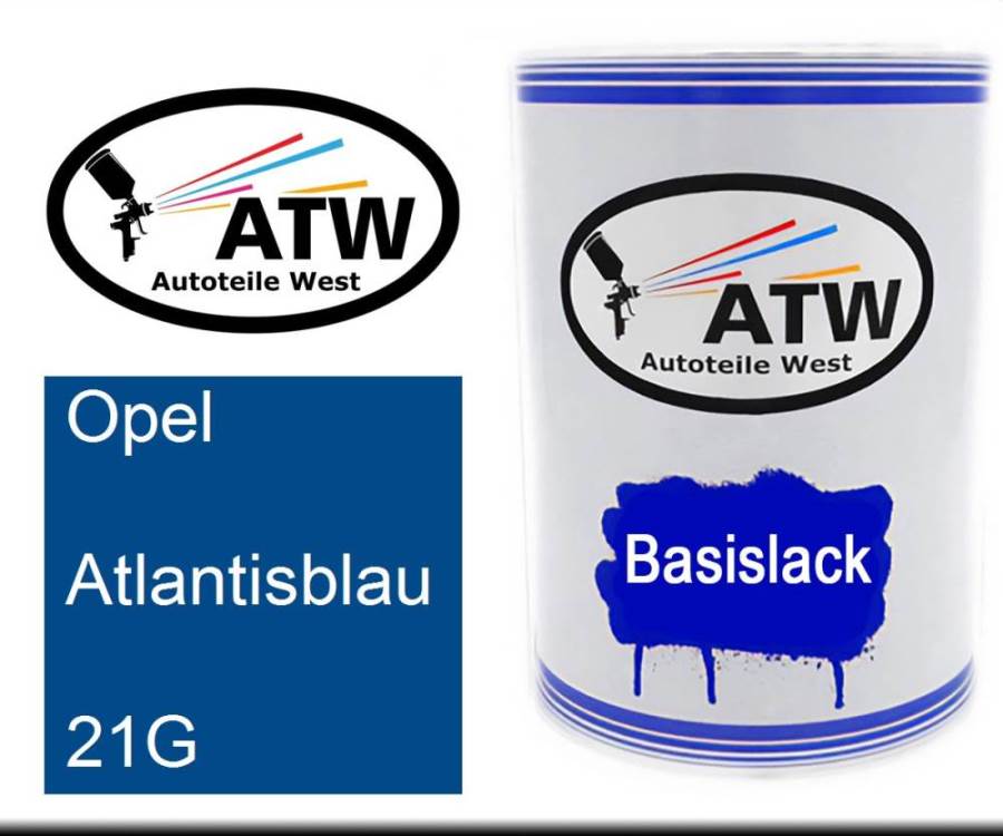 Opel, Atlantisblau, 21G: 500ml Lackdose, von ATW Autoteile West.