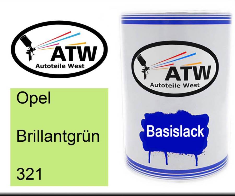 Opel, Brillantgrün, 321: 500ml Lackdose, von ATW Autoteile West.