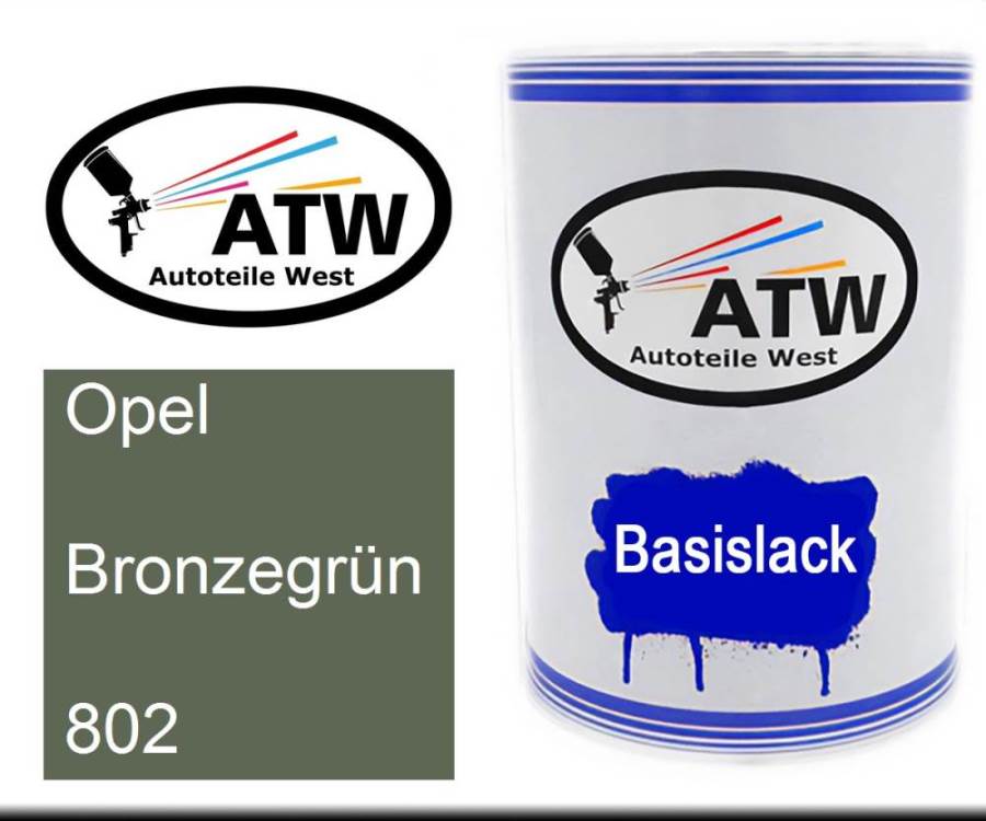 Opel, Bronzegrün, 802: 500ml Lackdose, von ATW Autoteile West.