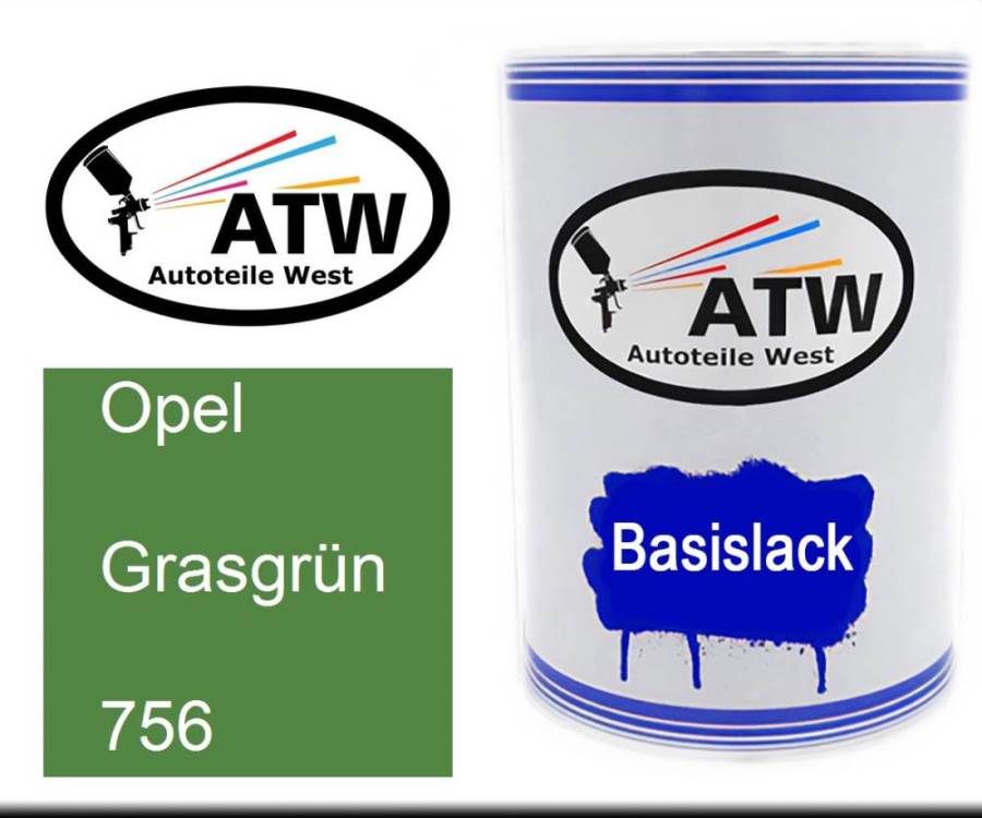 Opel, Grasgrün, 756: 500ml Lackdose, von ATW Autoteile West.