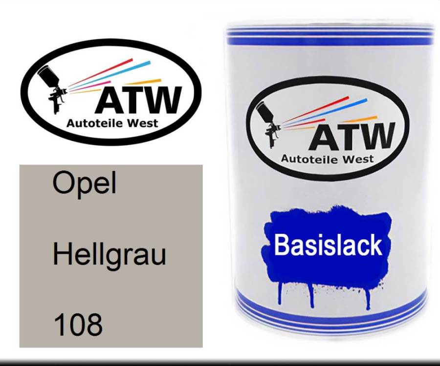 Opel, Hellgrau, 108: 500ml Lackdose, von ATW Autoteile West.