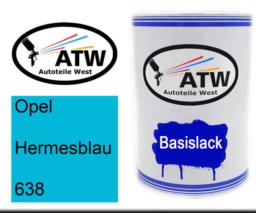 Opel, Hermesblau, 638: 500ml Lackdose, von ATW Autoteile West.