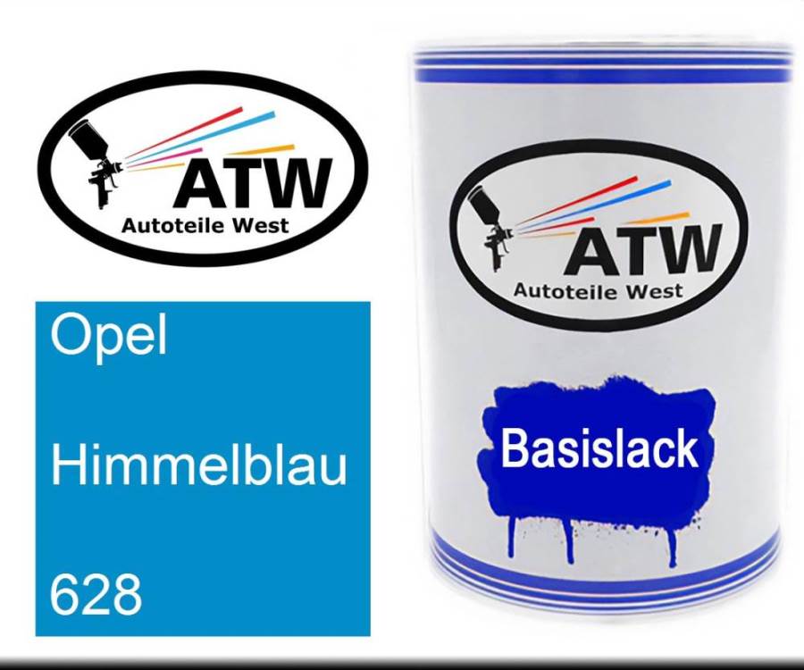 Opel, Himmelblau, 628: 500ml Lackdose, von ATW Autoteile West.