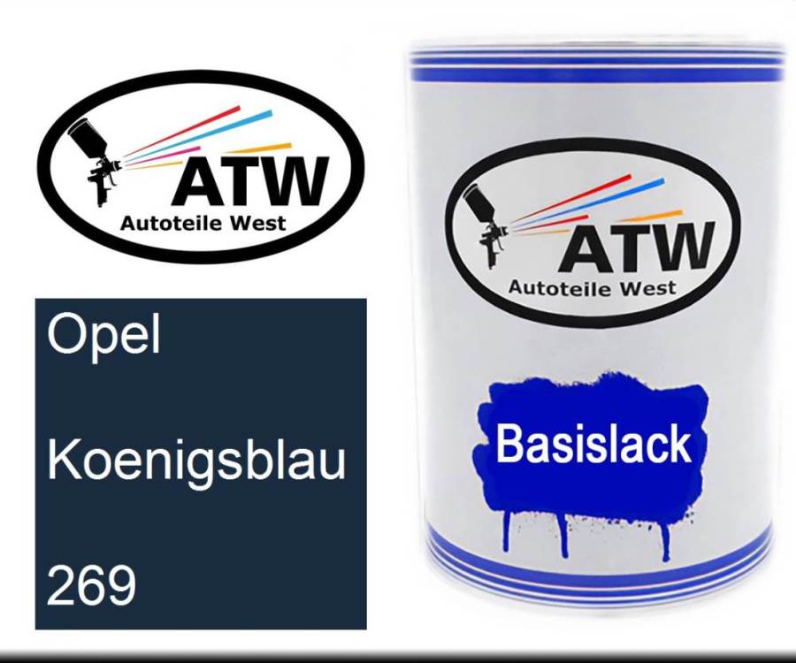 Opel, Koenigsblau, 269: 500ml Lackdose, von ATW Autoteile West.