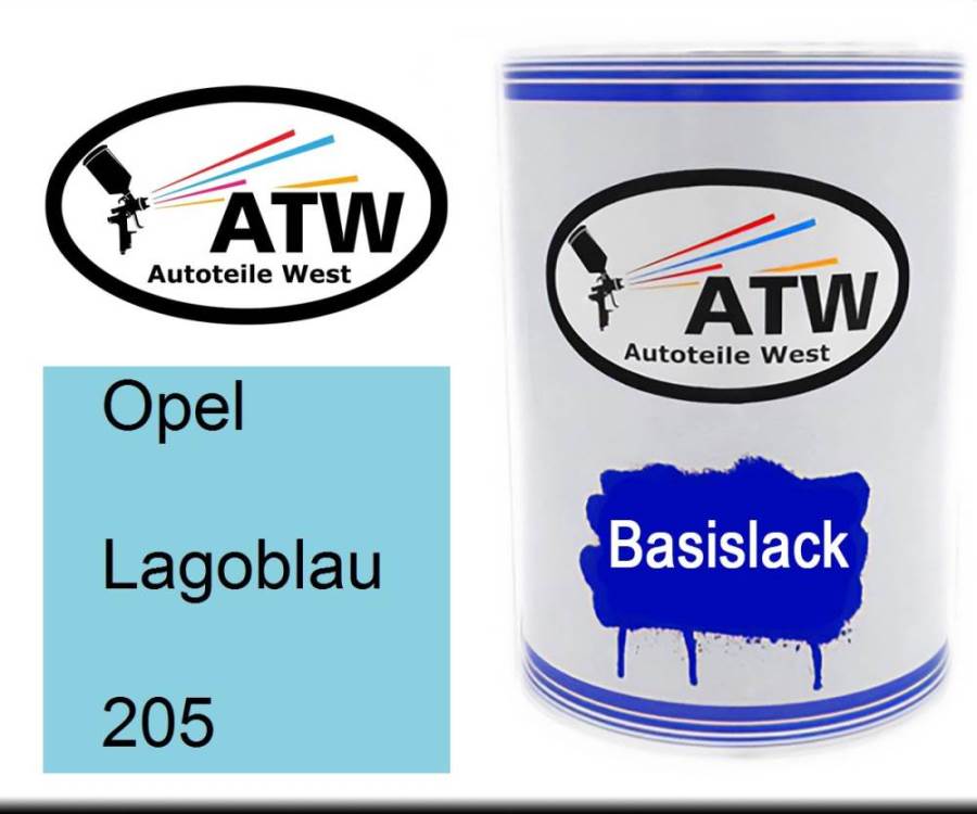 Opel, Lagoblau, 205: 500ml Lackdose, von ATW Autoteile West.