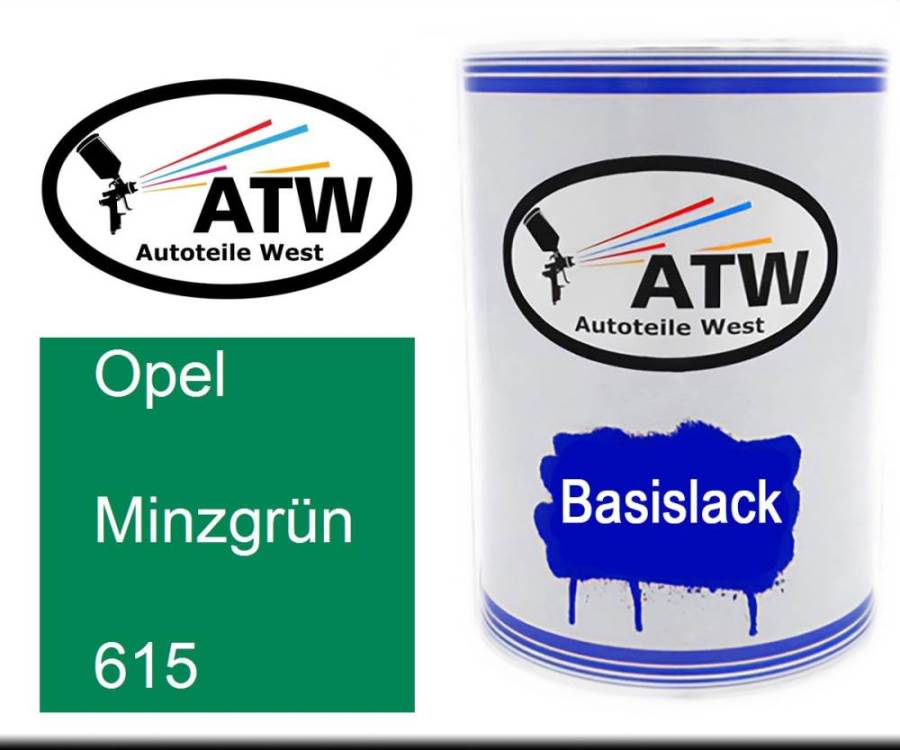 Opel, Minzgrün, 615: 500ml Lackdose, von ATW Autoteile West.
