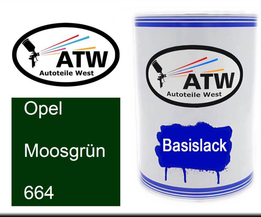 Opel, Moosgrün, 664: 500ml Lackdose, von ATW Autoteile West.