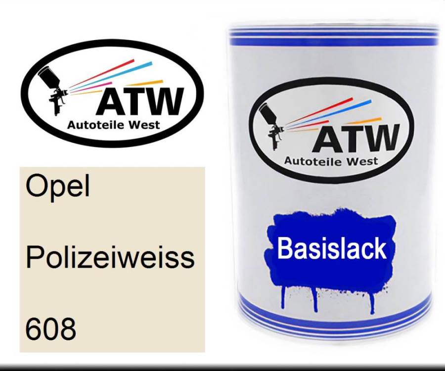 Opel, Polizeiweiss, 608: 500ml Lackdose, von ATW Autoteile West.
