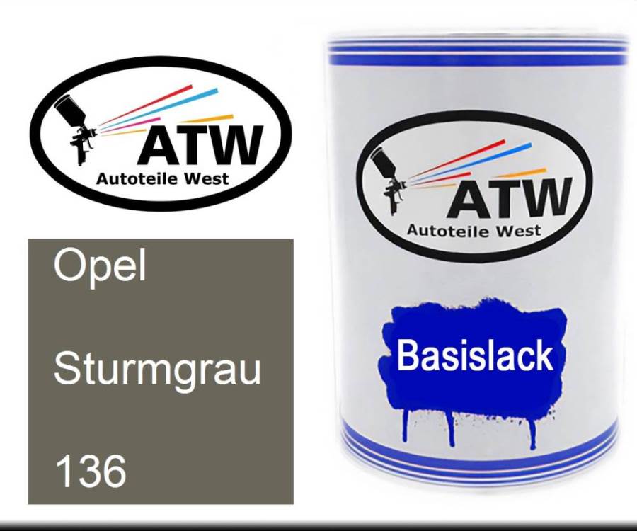 Opel, Sturmgrau, 136: 500ml Lackdose, von ATW Autoteile West.