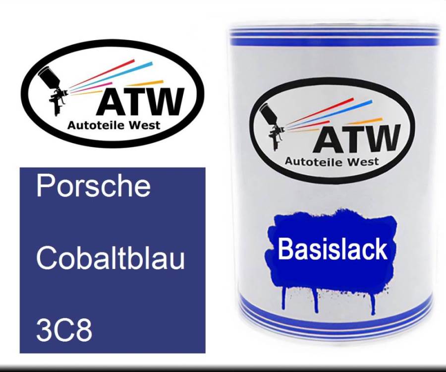 Porsche, Cobaltblau, 3C8: 500ml Lackdose, von ATW Autoteile West.