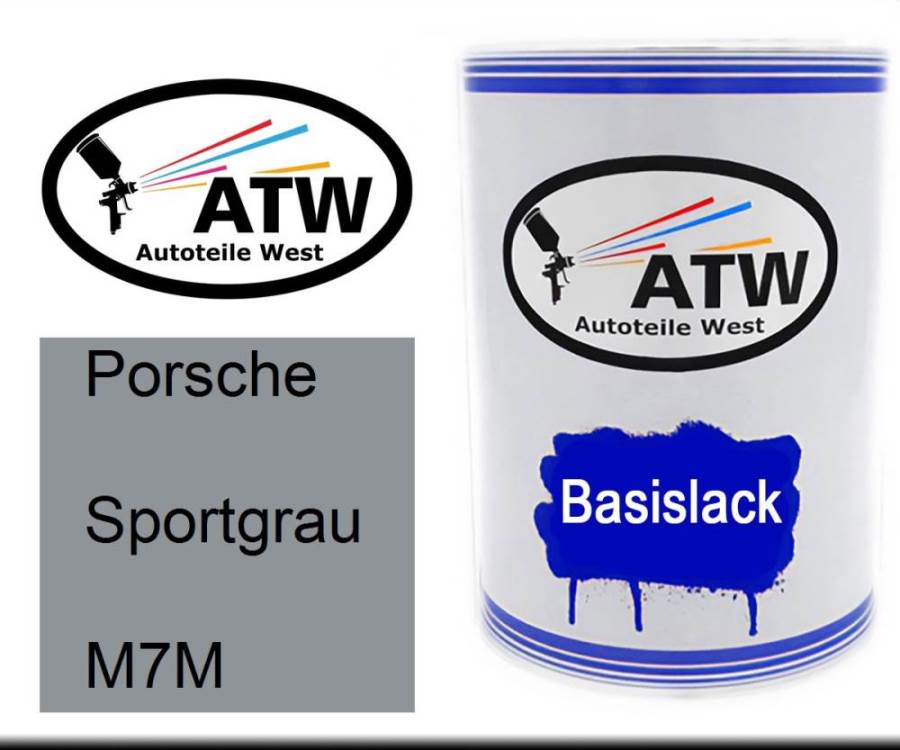 Porsche, Sportgrau, M7M: 500ml Lackdose, von ATW Autoteile West.