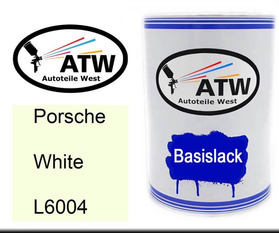 Porsche, White, L6004: 500ml Lackdose, von ATW Autoteile West.