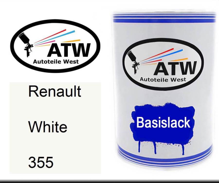 Renault, White, 355: 500ml Lackdose, von ATW Autoteile West.