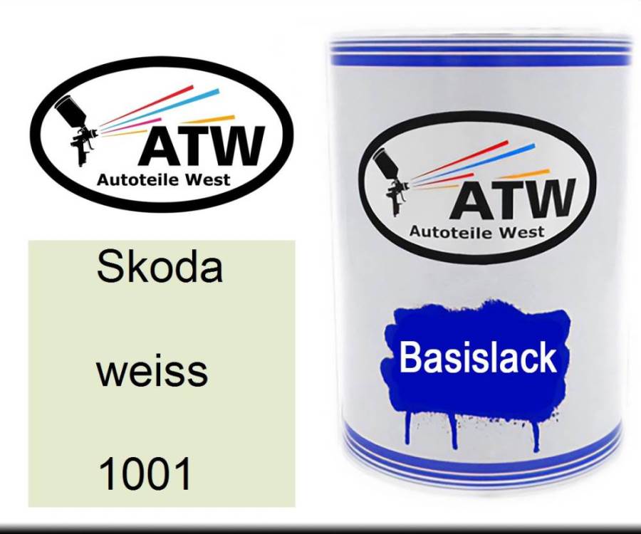 Skoda, weiss, 1001: 500ml Lackdose, von ATW Autoteile West.