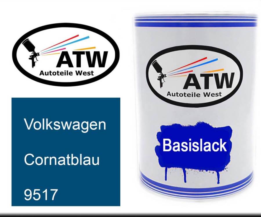 Volkswagen, Cornatblau, 9517: 500ml Lackdose, von ATW Autoteile West.