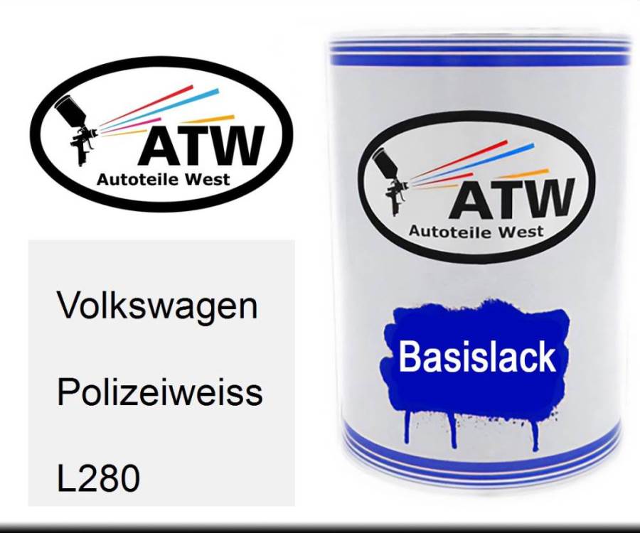 Volkswagen, Polizeiweiss, L280: 500ml Lackdose, von ATW Autoteile West.