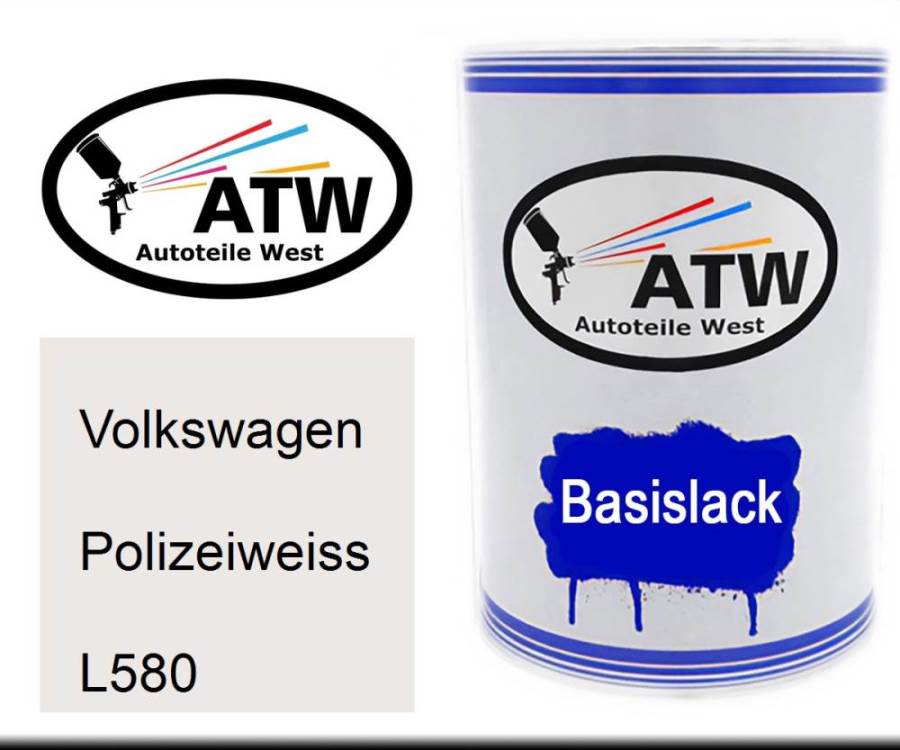 Volkswagen, Polizeiweiss, L580: 500ml Lackdose, von ATW Autoteile West.