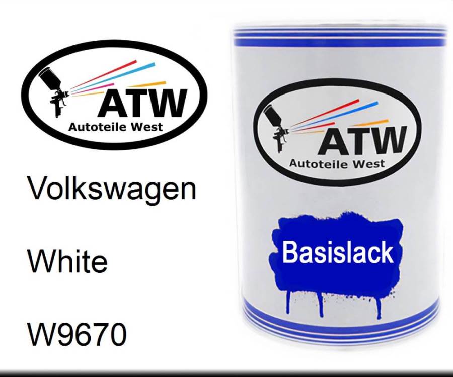 Volkswagen, White, W9670: 500ml Lackdose, von ATW Autoteile West.