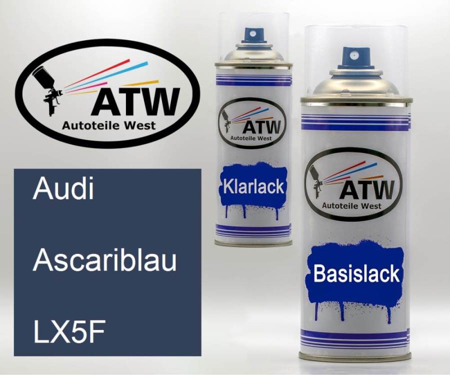 Audi, Ascariblau, LX5F: 400ml Sprühdose + 400ml Klarlack - Set, von ATW Autoteile West.