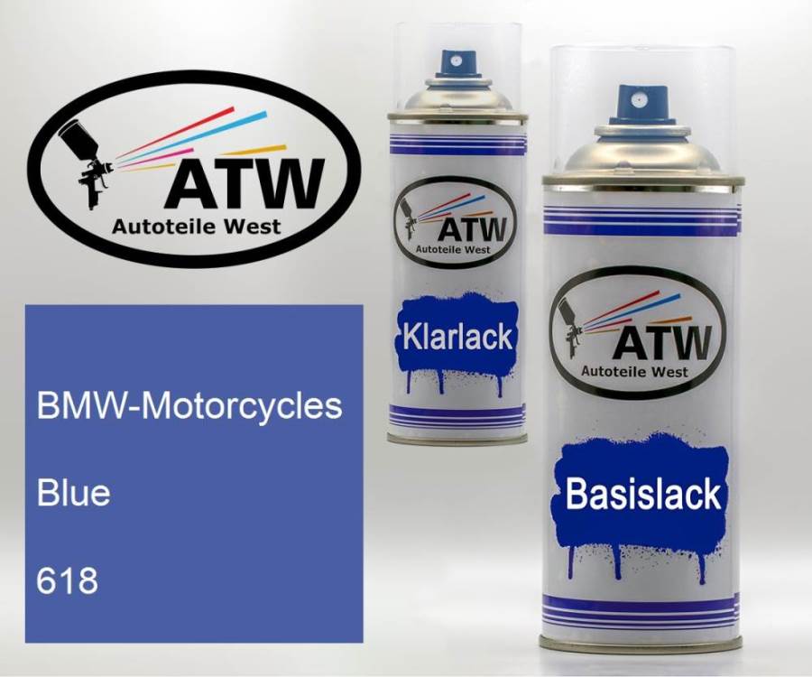 BMW-Motorcycles, Blue, 618: 400ml Sprühdose + 400ml Klarlack - Set, von ATW Autoteile West.