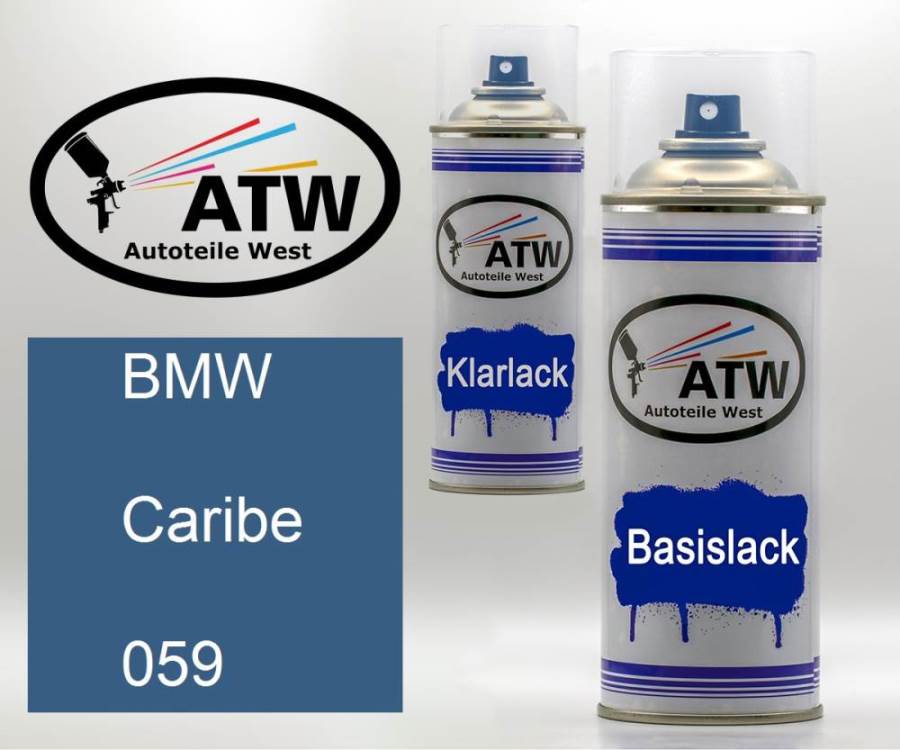 BMW, Caribe, 059: 400ml Sprühdose + 400ml Klarlack - Set, von ATW Autoteile West.