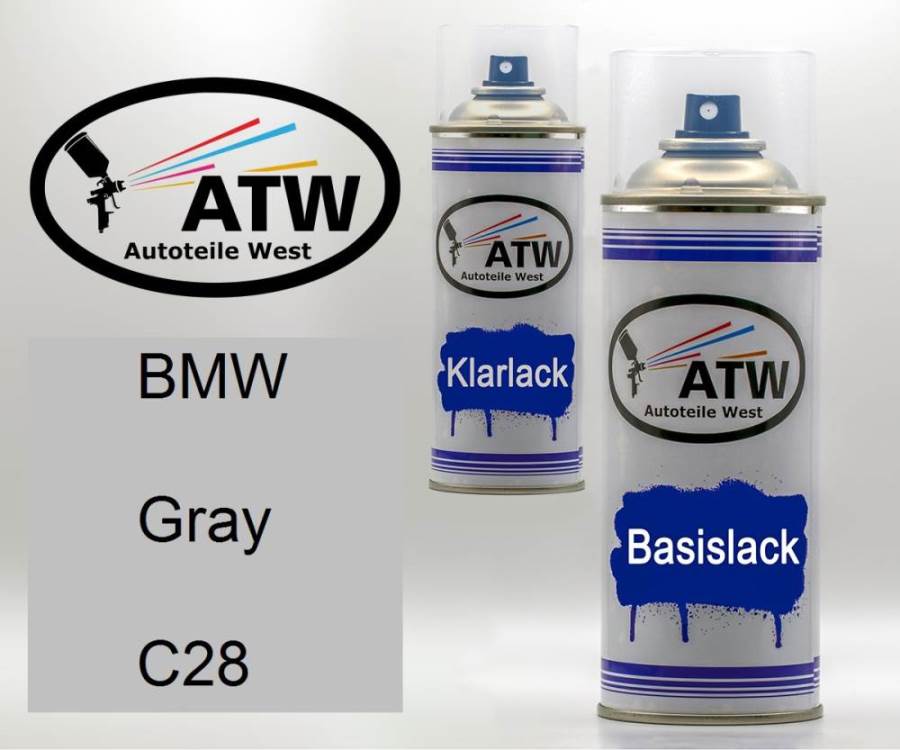 BMW, Gray, C28: 400ml Sprühdose + 400ml Klarlack - Set, von ATW Autoteile West.