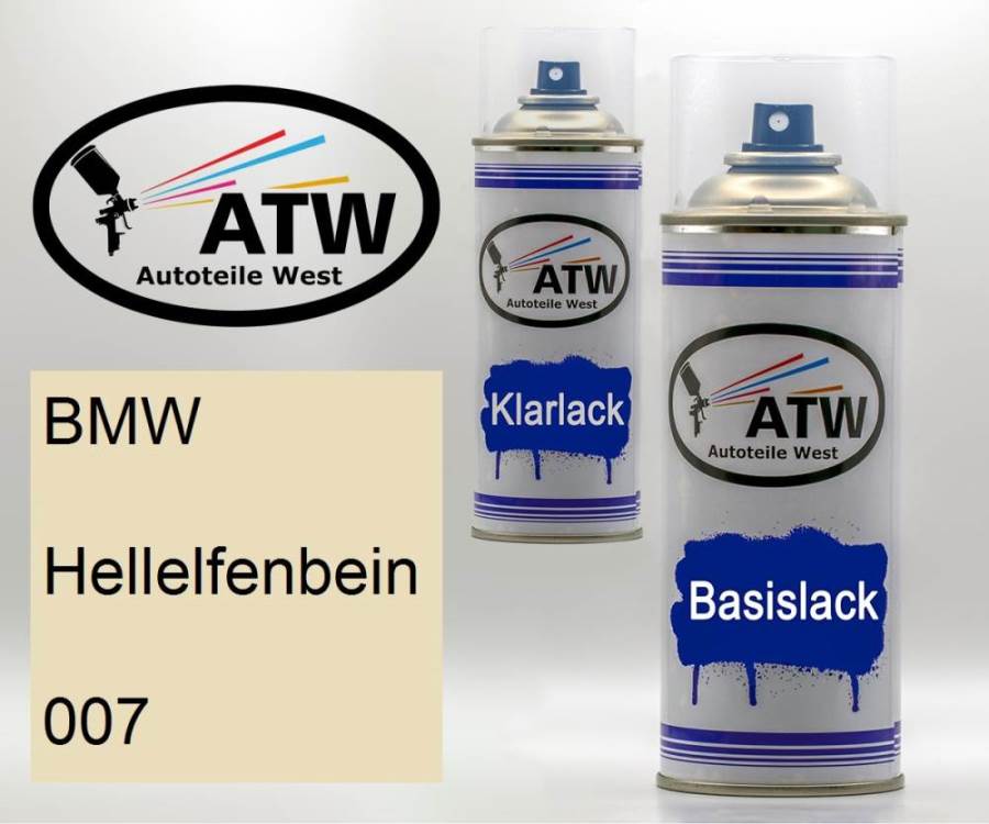 BMW, Hellelfenbein, 007: 400ml Sprühdose + 400ml Klarlack - Set, von ATW Autoteile West.