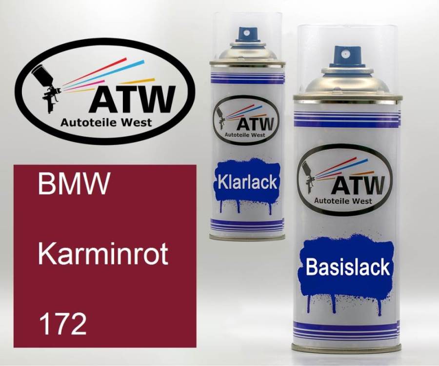 BMW, Karminrot, 172: 400ml Sprühdose + 400ml Klarlack - Set, von ATW Autoteile West.