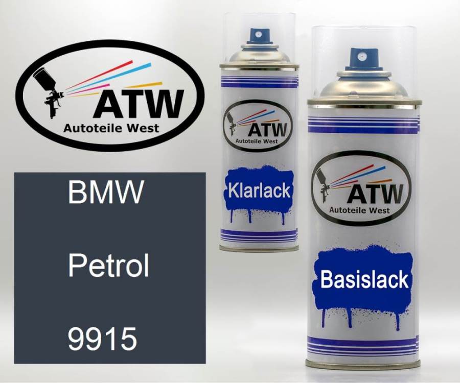 BMW, Petrol, 9915: 400ml Sprühdose + 400ml Klarlack - Set, von ATW Autoteile West.