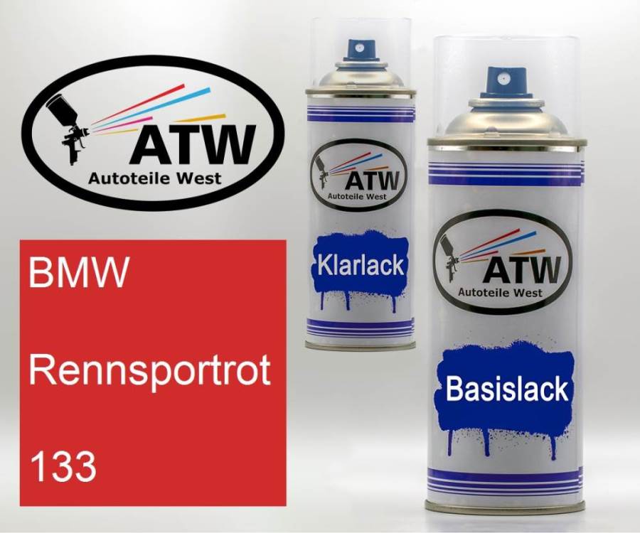 BMW, Rennsportrot, 133: 400ml Sprühdose + 400ml Klarlack - Set, von ATW Autoteile West.