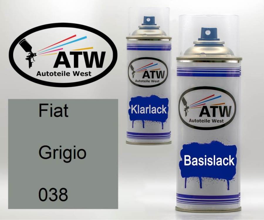 Fiat, Grigio, 038: 400ml Sprühdose + 400ml Klarlack - Set, von ATW Autoteile West.