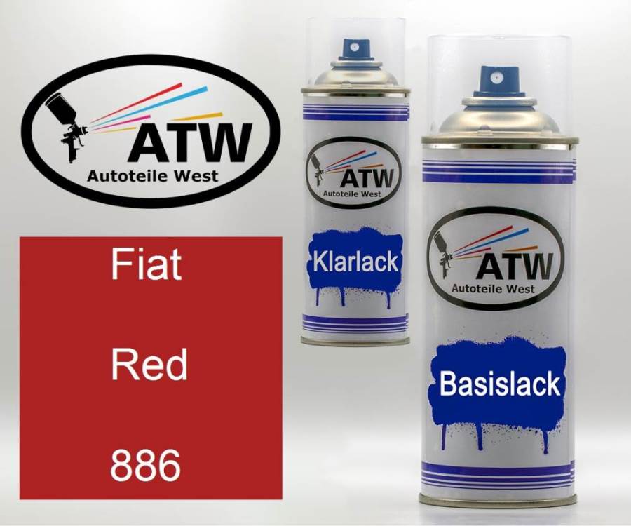 Fiat, Red, 886: 400ml Sprühdose + 400ml Klarlack - Set, von ATW Autoteile West.