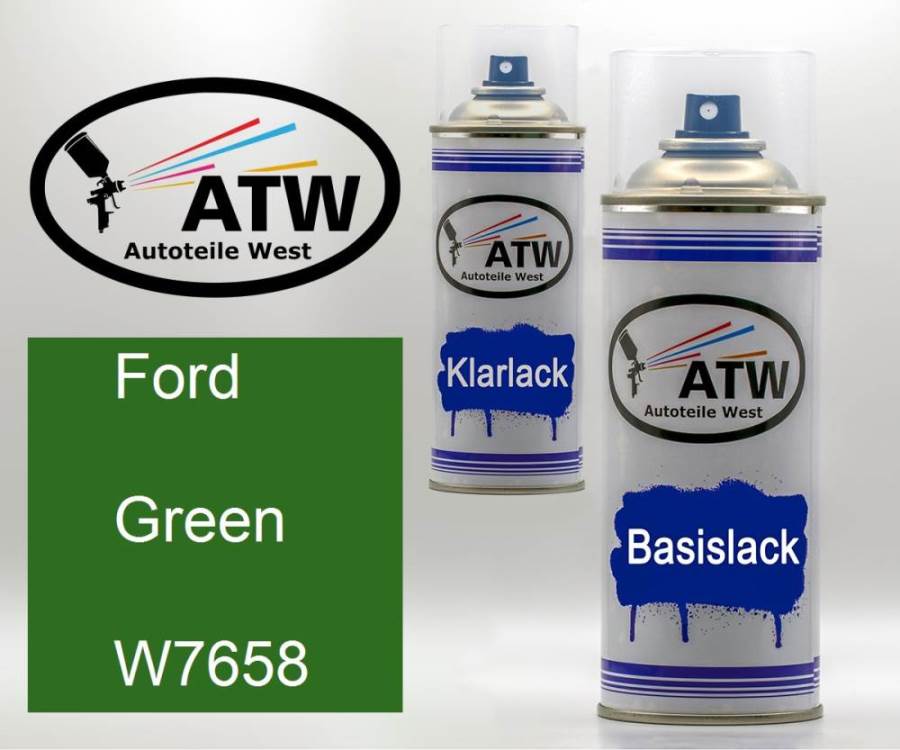 Ford, Green, W7658: 400ml Sprühdose + 400ml Klarlack - Set, von ATW Autoteile West.
