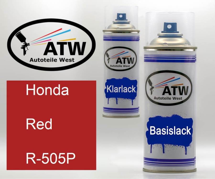 Honda, Red, R-505P: 400ml Sprühdose + 400ml Klarlack - Set, von ATW Autoteile West.