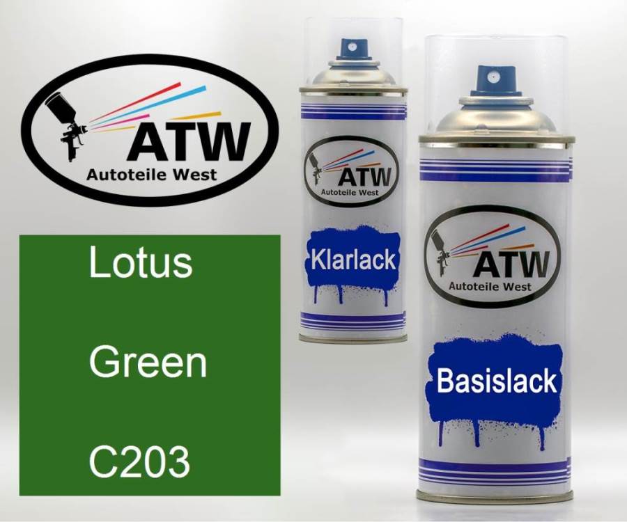Lotus, Green, C203: 400ml Sprühdose + 400ml Klarlack - Set, von ATW Autoteile West.