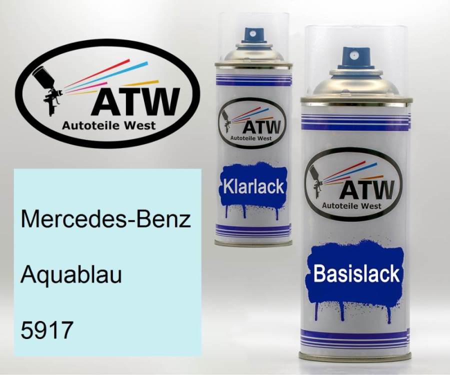 Mercedes-Benz, Aquablau, 5917: 400ml Sprühdose + 400ml Klarlack - Set, von ATW Autoteile West.