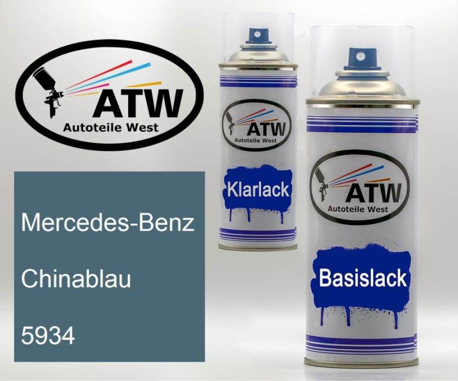 Mercedes-Benz, Chinablau, 5934: 400ml Sprühdose + 400ml Klarlack - Set, von ATW Autoteile West.