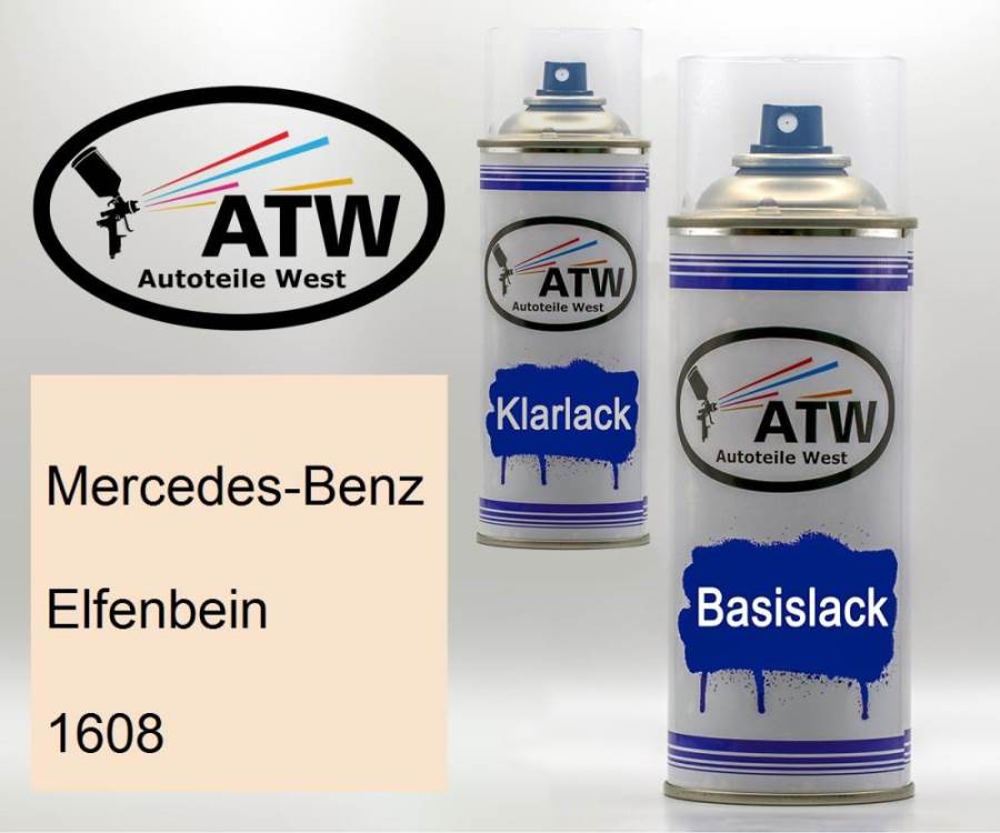Mercedes-Benz, Elfenbein, 1608: 400ml Sprühdose + 400ml Klarlack - Set, von ATW Autoteile West.