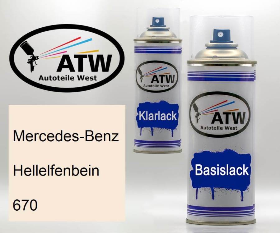 Mercedes-Benz, Hellelfenbein, 670: 400ml Sprühdose + 400ml Klarlack - Set, von ATW Autoteile West.