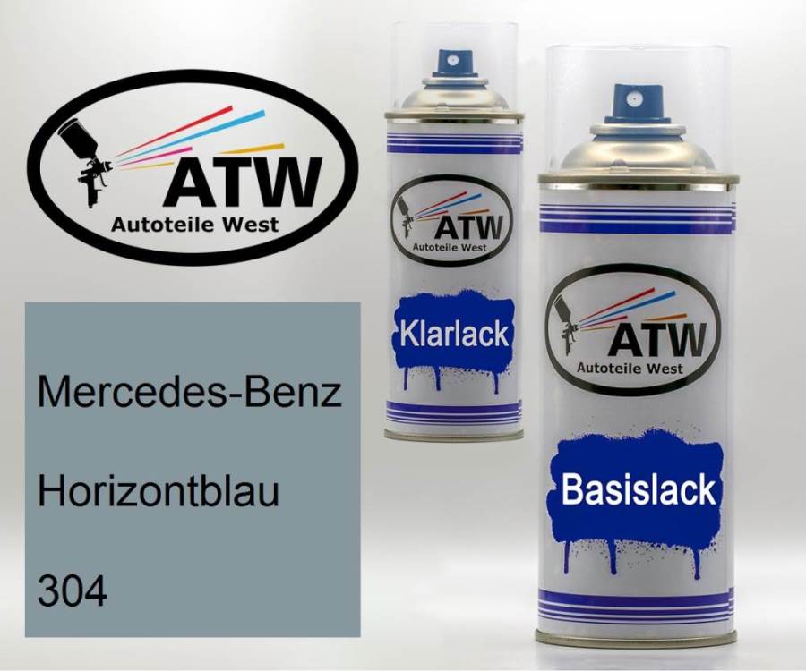 Mercedes-Benz, Horizontblau, 304: 400ml Sprühdose + 400ml Klarlack - Set, von ATW Autoteile West.