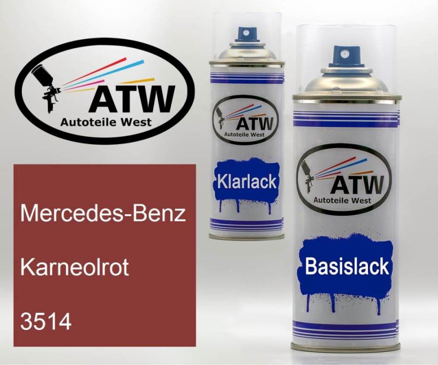 Mercedes-Benz, Karneolrot, 3514: 400ml Sprühdose + 400ml Klarlack - Set, von ATW Autoteile West.